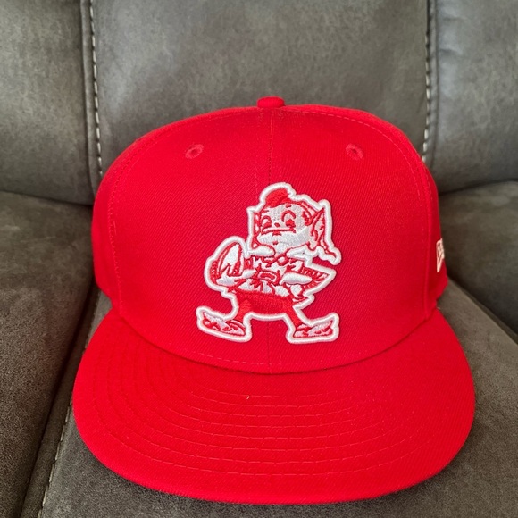 Cleveland Browns Hat Cap Fitted Size 7 1/4 Red New Era Elf Football 59FIFTY - Picture 1 of 8